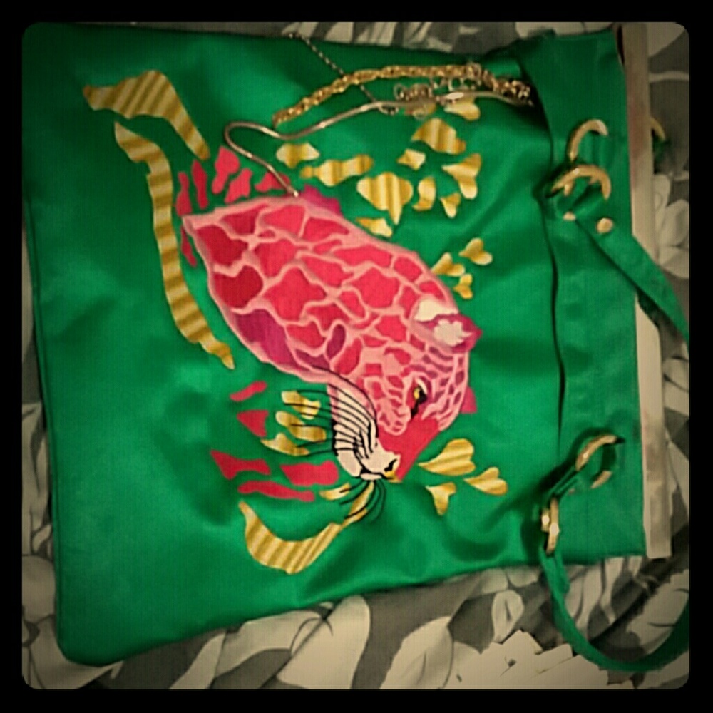 Beautiful, original green bag with tiger design